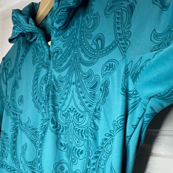 TEHAMA Long Sleeve Teal Paisley Athleisure Stretch Dress - Picture 7 of 12